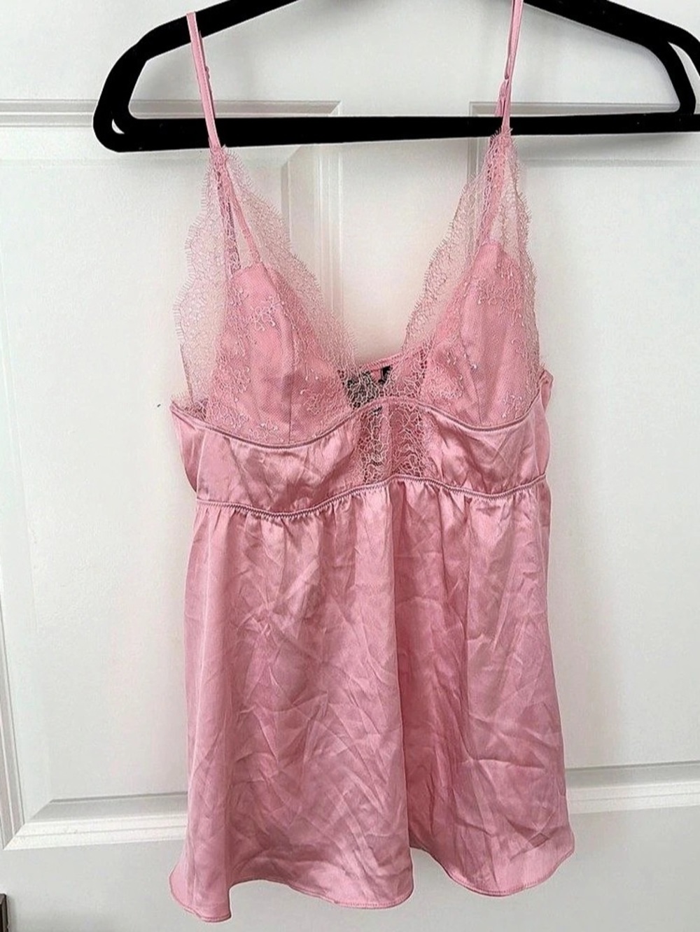 Victoria's Secret Satin Rose Lace-Trim Cami Pink Large